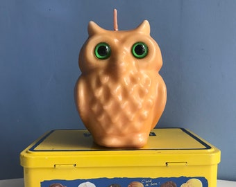 ヴィンテージの白いフクロウのワックスキャンドルセット。2個セット