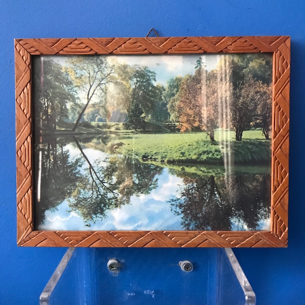 1930s Framed Colorized Photographic Print River Auvergne France.