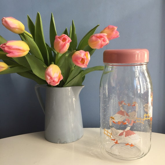 Large Glass Jar Pink Goose Decor Etsy