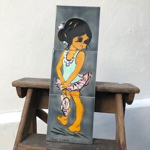 Vallauris Raymonde Leduc Painted Tile Wall Plaque Little Girl Ballet Dancer