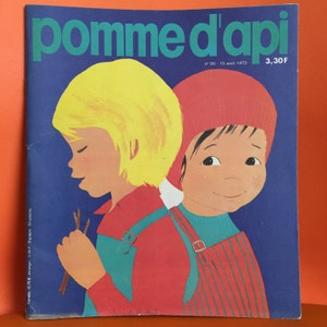 Original French Kids Poster: Pomme d&#39;Api Magazine Cover 1973. Kids Illustration. Nursery Art Print. Wall Decor. Siblings Brother and Sister
