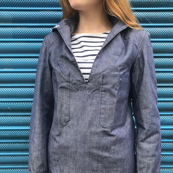 French Sailor Denim Style Smock XS