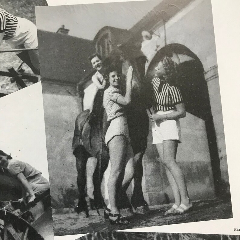 Pu&ograve; includere: Fotografia in bianco e nero di diverse persone che interagiscono con un cavallo. Una persona cavalca il cavallo, mentre altre sono in piedi nelle vicinanze, alcune lo toccano. L'immagine ha un aspetto vintage.