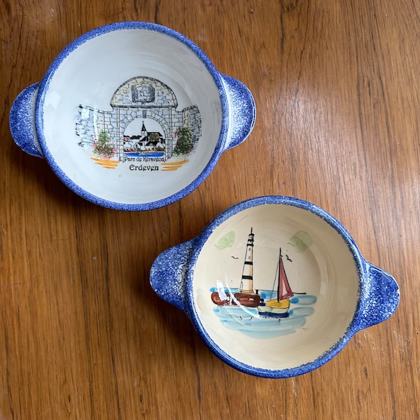 Two Breton Eared Bowls sold as a pair Erdeven Hoedic