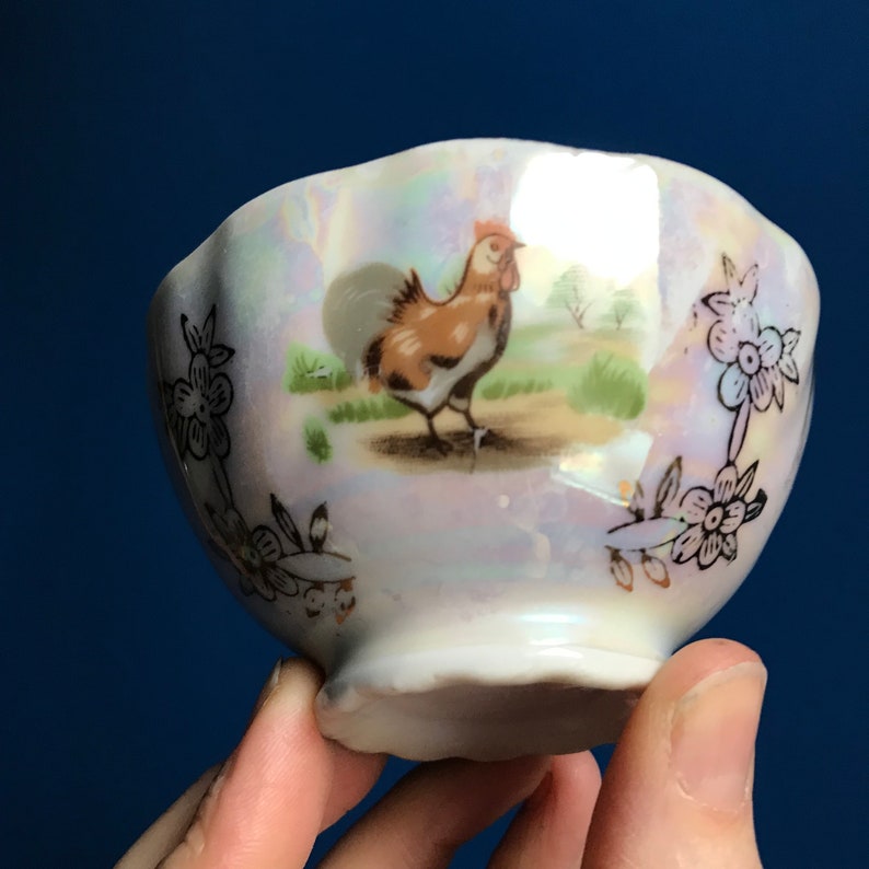 Ribbed Rooster /& Turkey Motif Antique French Porcelain Bowl