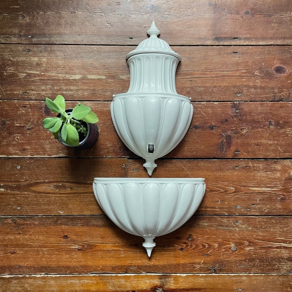 White Ceramic Wall Fountain Italy Planter Decorative Etsy