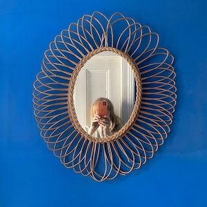 Oval Vintage French Wicker Mirror Sun Shape