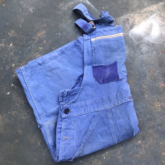 Faded Blue Moleskine Dungarees Small