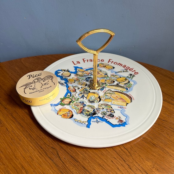 Plat à Fromage En Porcelaine BM France Avec Couteau - Vintage