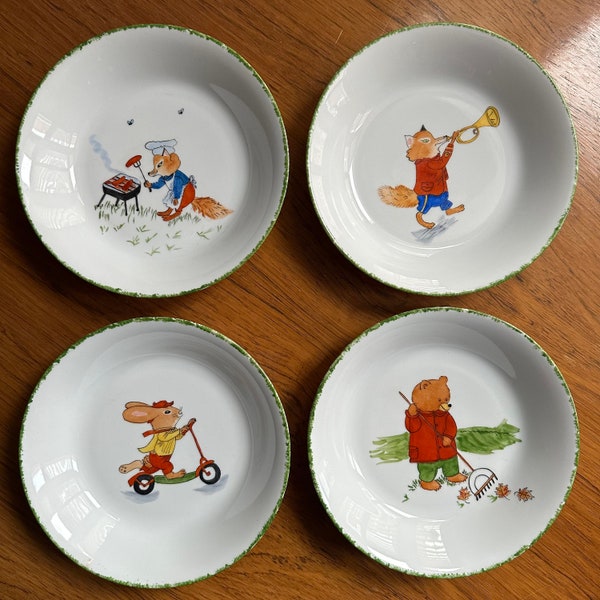 Four soup plates bowls Kids decor Richard Scarry