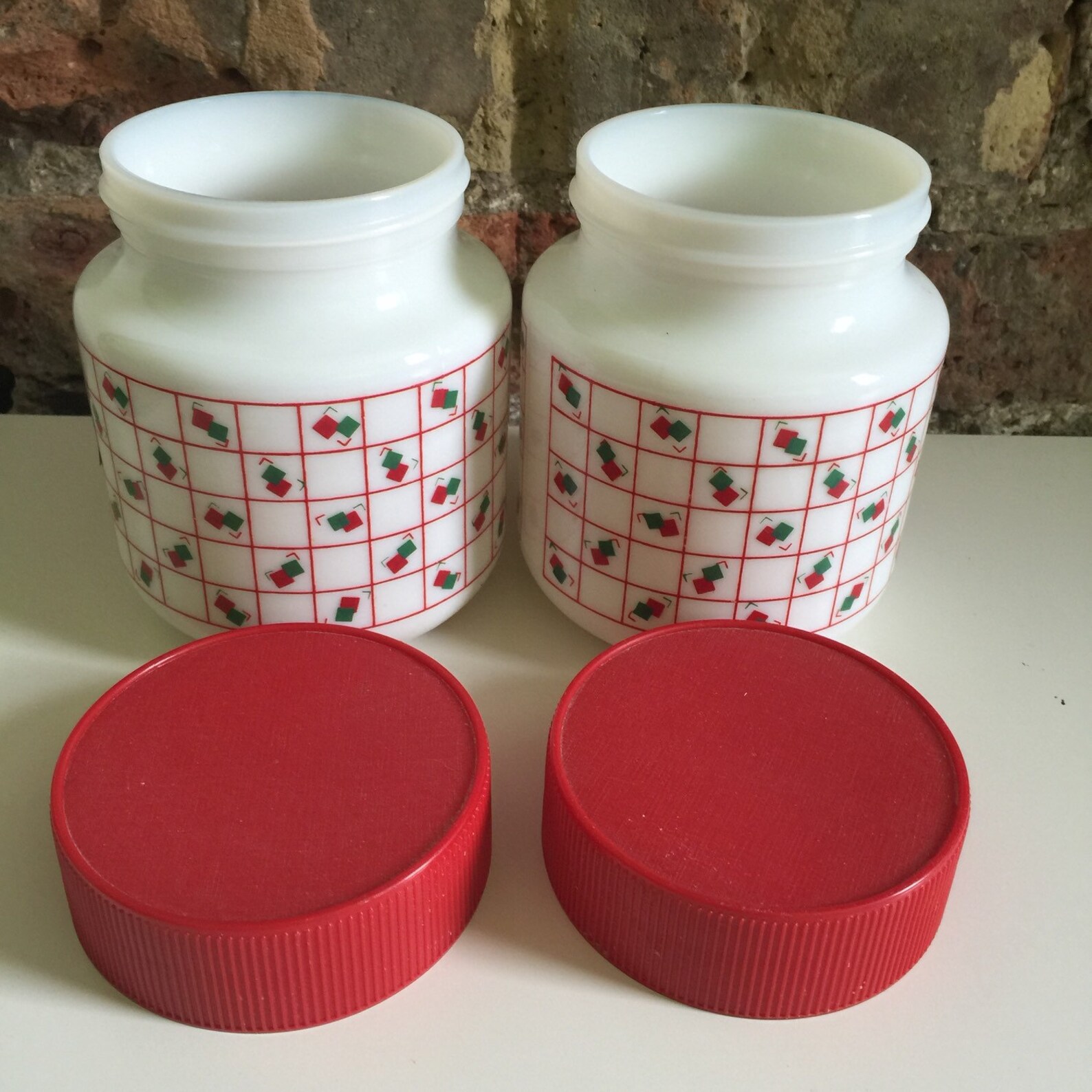 2 Arcopal Milk Glass Jars Etsy UK