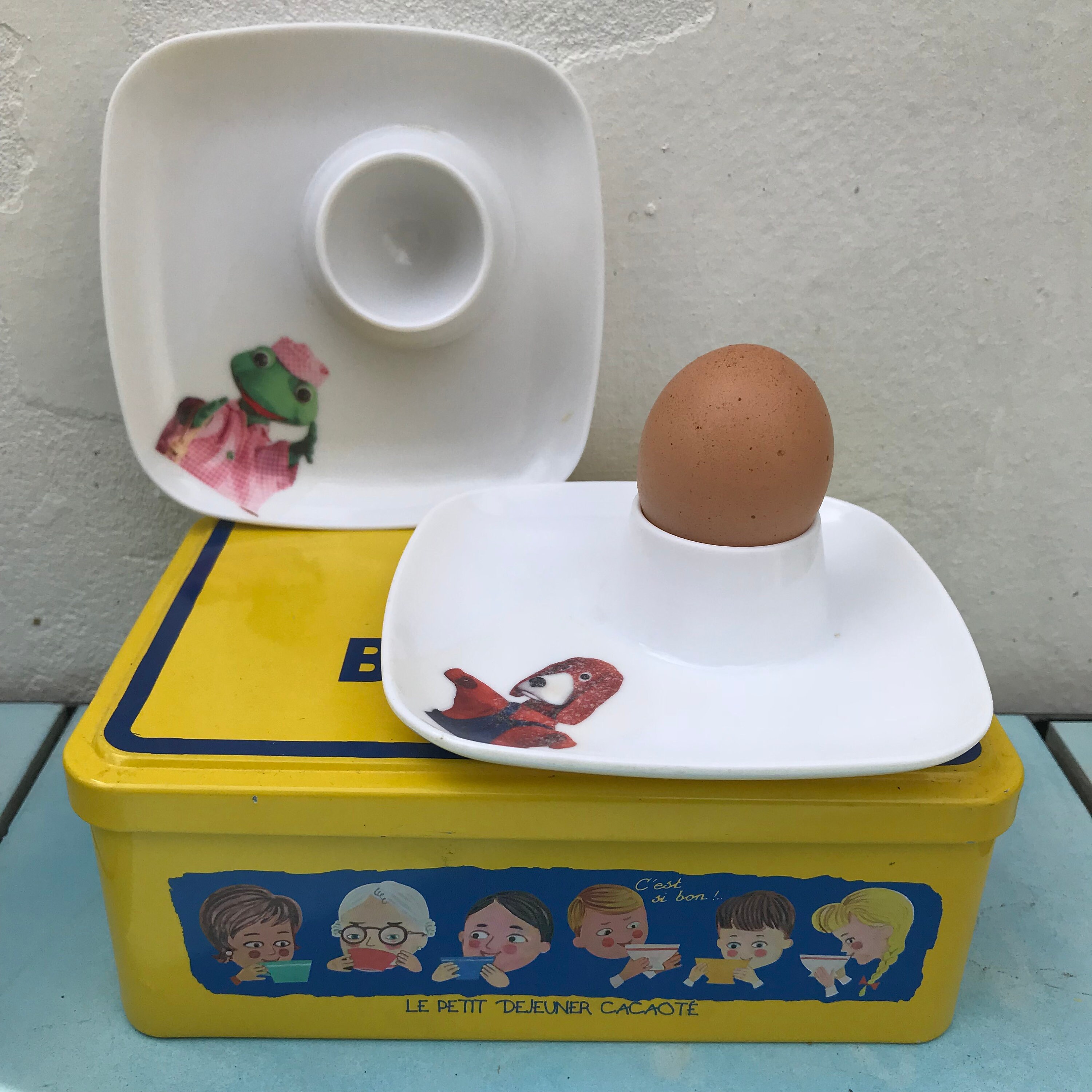 Set/2 French Inspired Egg Cup Holders with Spoon The Ferme de Lac The Lake Farm Faye 007575 Set/2 French Inspired Egg Cup Holders with Spoon The Ferme de Lac The Lake Farm Faye 007575