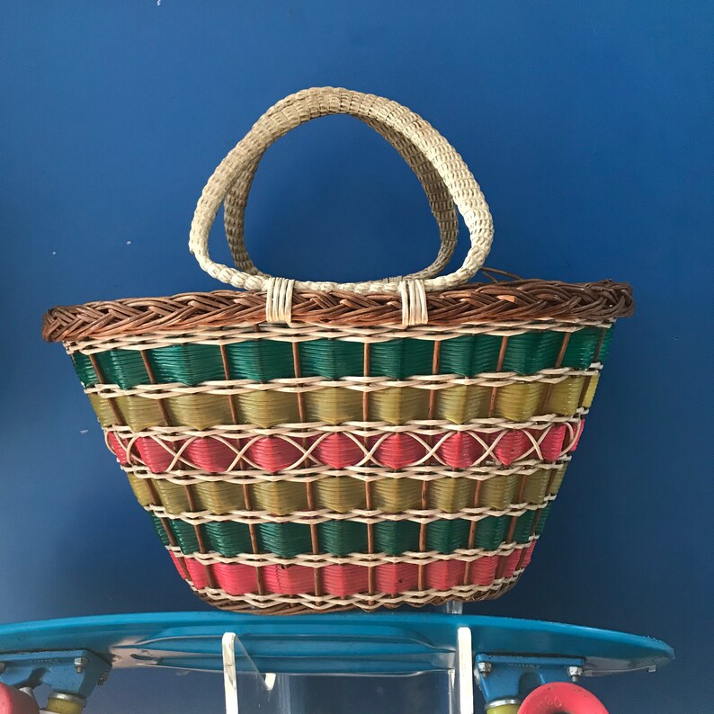 1960s Wicker Plastic Braided Shopping Basket. Etsy