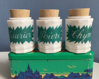 Set of Three Spice Jars. Thyme Pepper Laurel