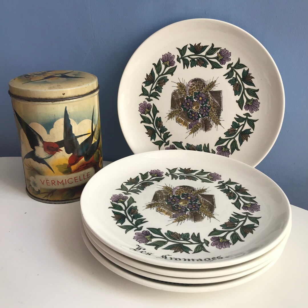 Five Gien Cheese Plates Marked 'les Fromages' in a Gothic Font With