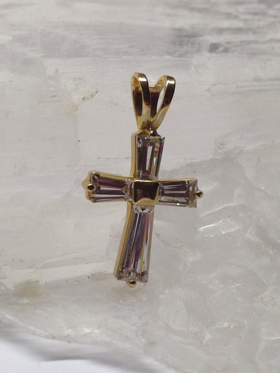 14kt Yellow Gold and Genuine CZ Cross - image 3