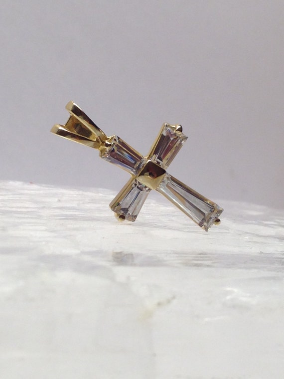 14kt Yellow Gold and Genuine CZ Cross - image 1