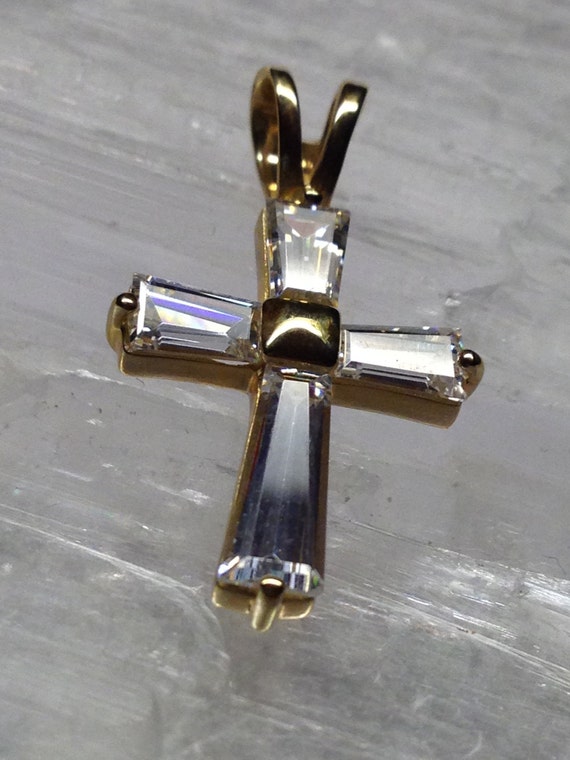 14kt Yellow Gold and Genuine CZ Cross - image 2