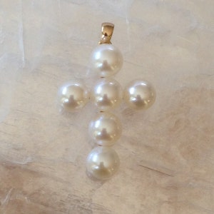 Yellow Gold and Genuine Pearl Cross