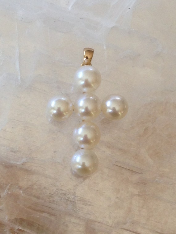 Yellow Gold and Genuine Pearl Cross