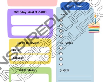 Birthday Planning Worksheet for Kids