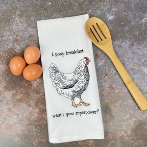 Funny embroidered chicken kitchen tea towel, Chicken kitchen towel