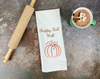 Happy Fall Y'all, Fall dish towel, Pumpkin towel, Pumpkin decor, Fall decor, Pumpkin kitchen, Fall Kitchen, Southern Dish Towel