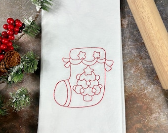 Embroidered Christmas Tea Towel, Holiday Kitchen Towel, Christmas Decor