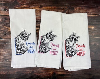 Funny Cat Gift, Cat Dish Towel, Cat Mom Gift, Funny Cat Towel, Curiosity did what, Funny kitten gift, Kitten mom gift