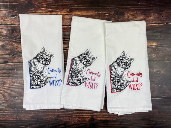 Funny Cat Gift, Cat Dish Towel, Cat Mom Gift, Funny Cat Towel, Curiosity did what, Funny kitten gift, Kitten mom gift