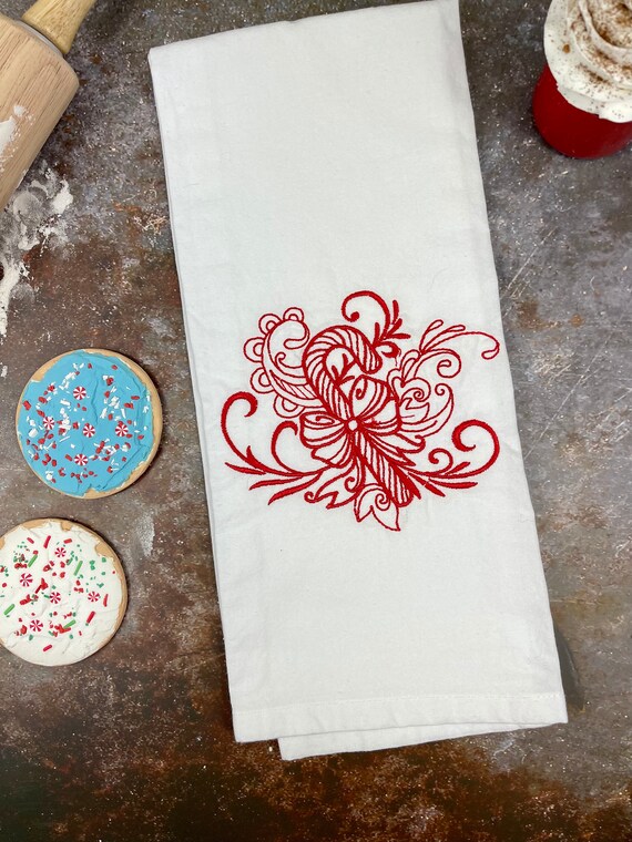 Christmas Candy Cane Kitchen Tea Towel Red Candy Cane Dish Etsy