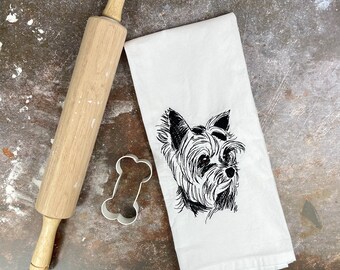 Personalized Embroidered Yorkie kitchen tea towel, Dog mom gifts, Yorkie gifts, Yorkie Lover Gift, Yorkshire Terrier