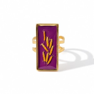 Pressed Flower Statement Ring, Purple Botanical Ring, Real Flower Adjustable Ring, Handmade Resin Jewelry, Nature Inspired Gift -LV Square -