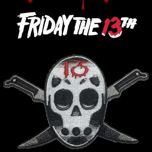 Friday The 13th Crossed Knives Jason Vorhees Horror Movie Logo 4.5&quot; x 4&quot; Embroidered Patch Halloween