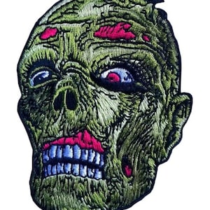 Teschio di zombie ricamato 10cm PATCH Iron su horror Slasher Dawn of the Dead NUOVO & SIGILLATO