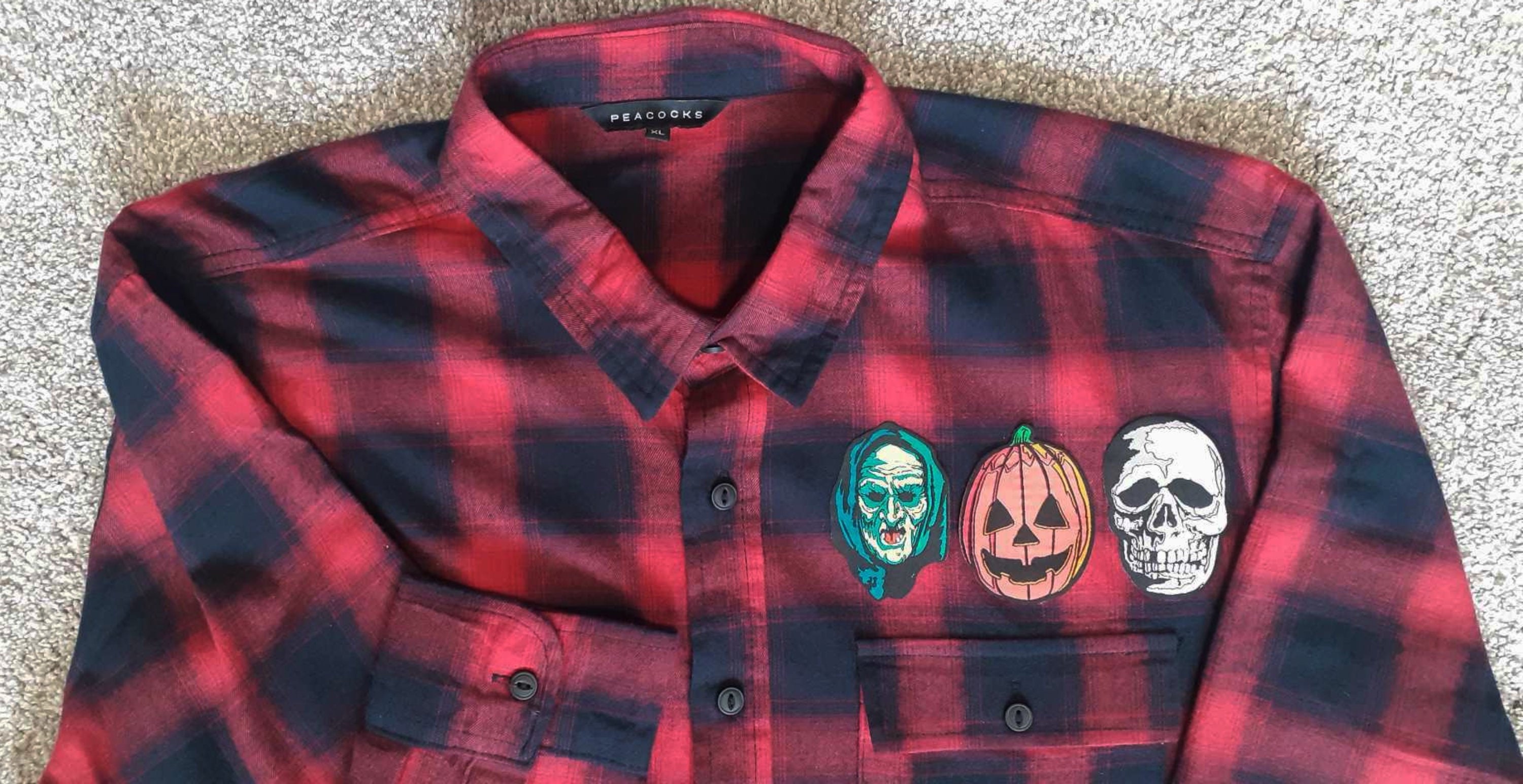 Halloween III Season of the Witch Red/Black XL Long Sleeved /Brushed Cotton Flannel Shirt Lumberjack Tartan Sleeve Casual Stripe