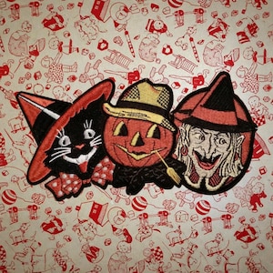 3 x Vintage Style Beistle Halloween Embroidered Patches: FREE SHIPPING!! Cat, Witch, Pumpkin
