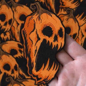 Groß Halloween 2024 schreiender Kürbis Gestickter Aufnäher Groß 3 "x 5,5" Jacke Handwerk Herbst Herbst Horror