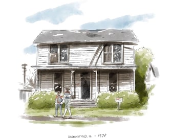 Serigrafia Halloween 1978: Haddonfield IL, casa di Laurie Strode (8" x 8")