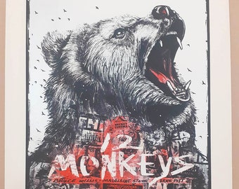 12 Monkeys Screenprint Poster 18" x 24" by Zeb Love Brad Pitt Bruce Willis Cult Movie AWESOME!!