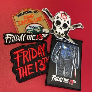 5 x Friday the 13th Embroidered & Woven Patches!! Jason Voorhees Mask Knives Logo Poster NEW SEALED