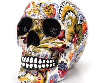 Full Size Decorative Resin Human Skull covered in Flowers Tattoo Perfect Valentines Gift