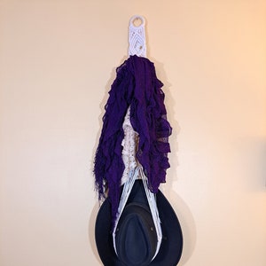 40&quot; Macrame 3 Ring Scarf Holder and Hat Hanger, Wall Organizer, Wall Hanging, Handmade, Rustic, Farmhouse, Vintage, Boho, Home Living Decor