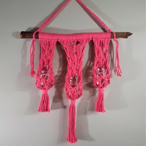 Dark Pink Macrame Propagation Station | 3 Jars | Wall Hanging | Boho | Wall Decor | Home and Office Decor | 19&quot; x 25&quot;
