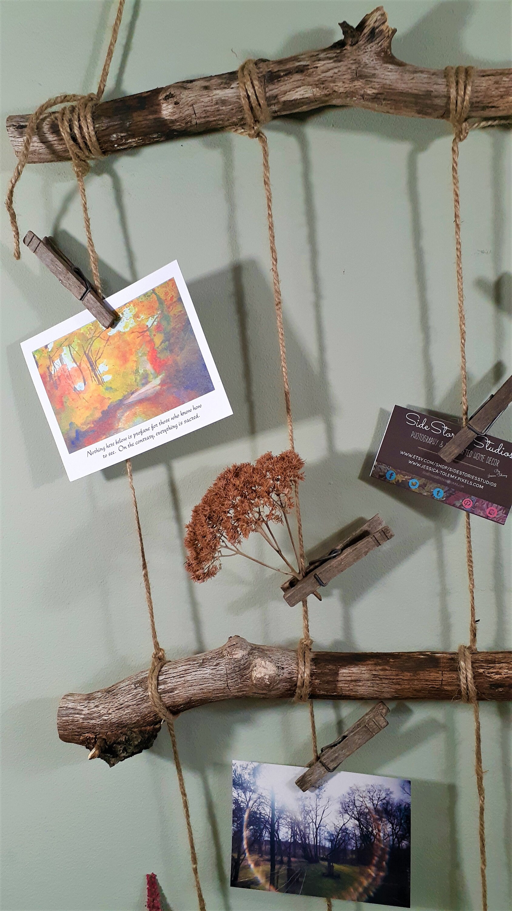 31 2-tier Photo Display Holder Natural Boho Wall Hanging Home and ...