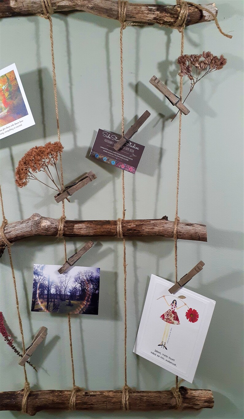 31 2-tier Photo Display Holder Natural Boho Wall Hanging Home and ...