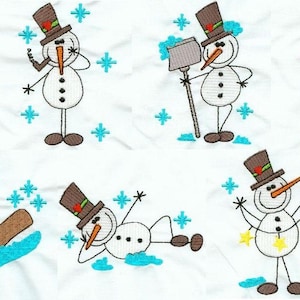 Stick Snowmen - Machine Embroidery - 4x4 hoop