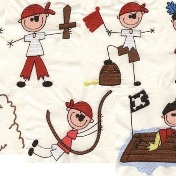 Pirate Sticks - 4x4 hoop - Machine Embroidery- Children Designs