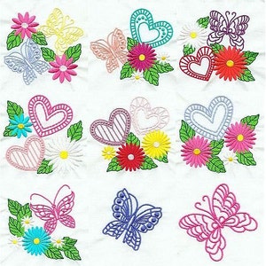 Elegant Daisies - Machine Embroidery - 4x4 hoop only - Butterflies - Daisies