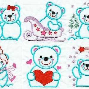 Polar Bears - Machine Embroidery - 4x4 hoop